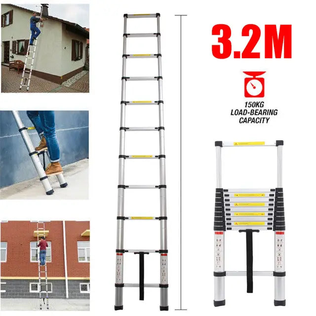 2.6M - 5M Multi Purpose Telescopic Ladder Sturdy Aluminium Telescoping Extension Ladders 330lb Max Load EN131 For Household Outdoor Work
