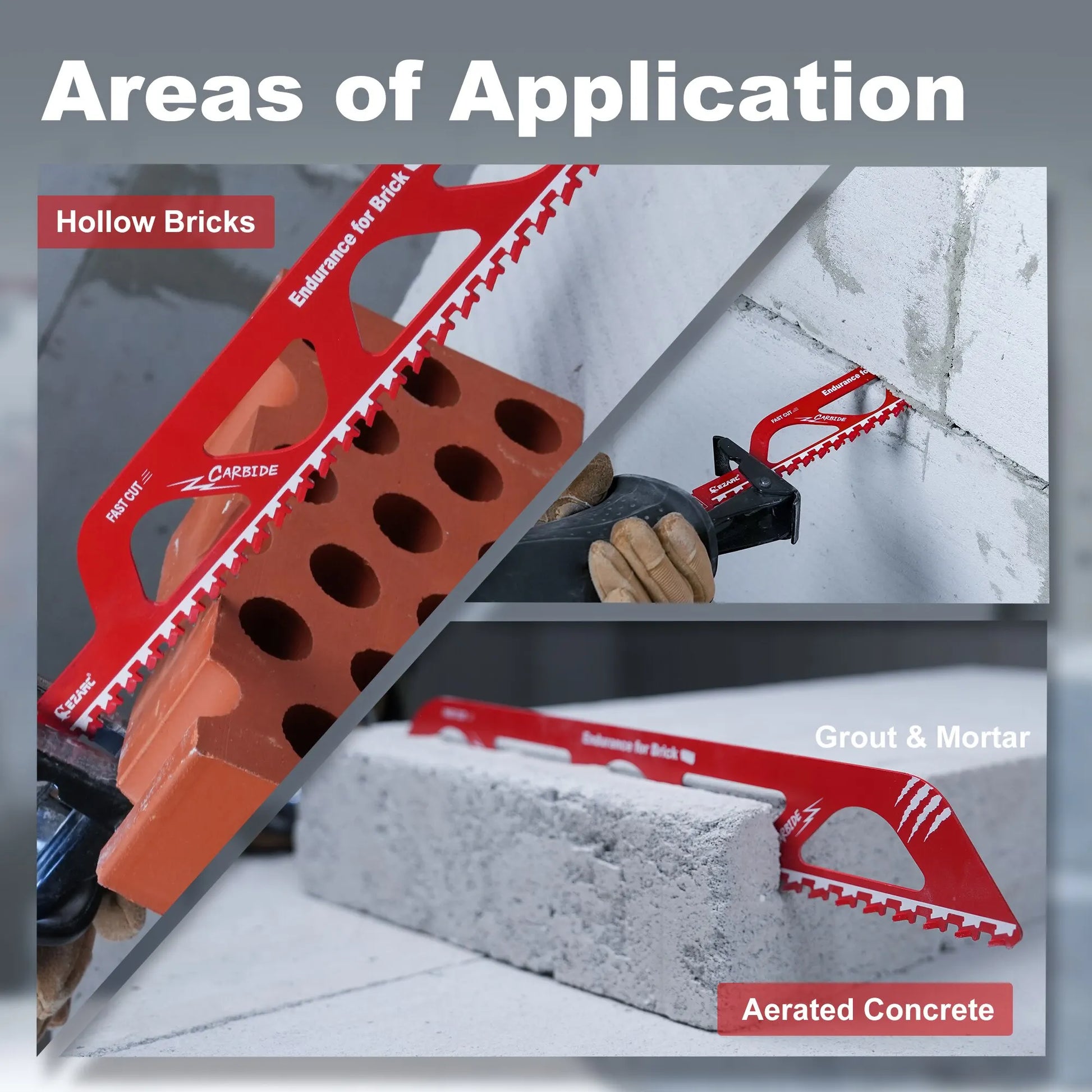 EZARC Demolition Masonry Reciprocating Saw Blade, Carbide Saw all Blades for Cutting Aerated Concrete, Concrete Block, Brick 