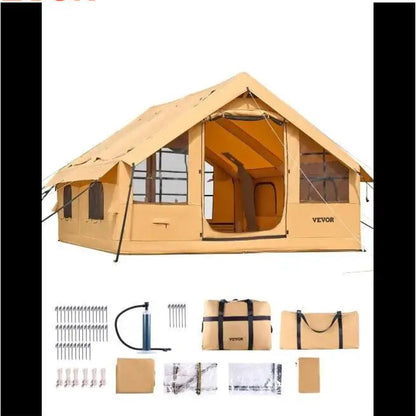 VEVOR Inflatable Tents for Camping Easy Setup Blow up Tent with Hand Pump Glamping Tent with Skylight Stove Jack & Mesh Windows