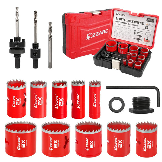EZARC 16 Piece Bi-Metal Hole Saw Set Mandrels Drill Bits Installation Plate Hex Key For Wood Metal Plywood PVC Board - 19-64mm