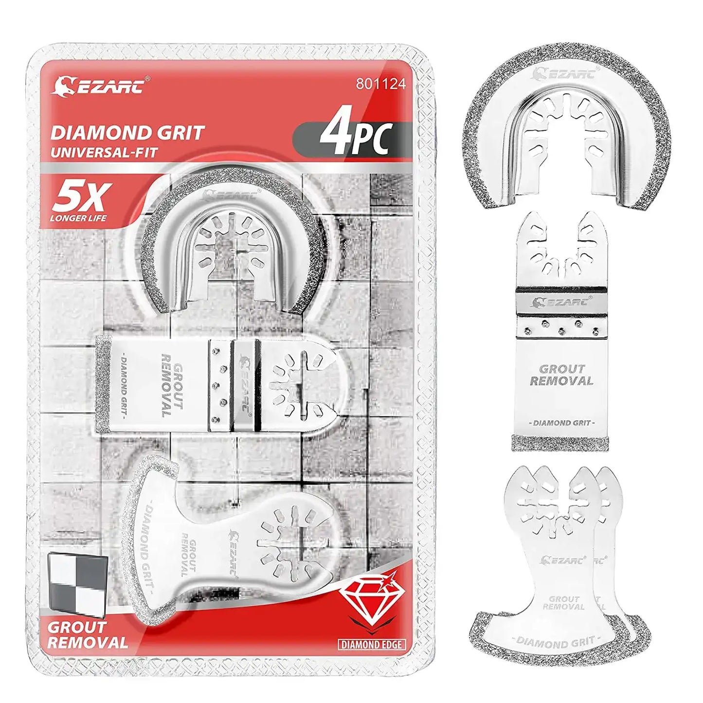 EZARC 4 Piece Diamond Oscillating Multi Tool Blade Set, Mortar Cutting Saw Blades Precise For Grout Removal, Soft Tile Cut