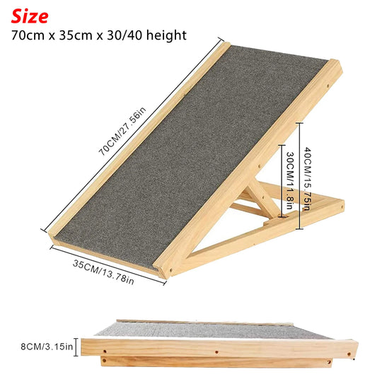 Solid Wooden Pet Ramp Car Dog Ladder - 4-Height Adjustable with Non-Slip Carpet Safety Pets Ladder - Wooden Dog Ramp Pet Puppy