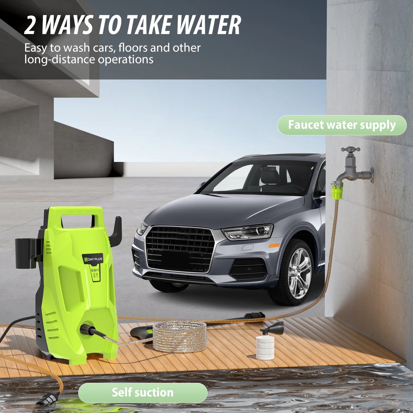 Dayplus High Pressure Washer, Multi-In-1 Power Jet Nozzle, Portable Electric Jet Washer for Cars Home Patio
