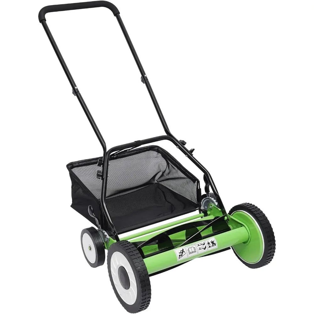 Manual Reel Lawn Mower Adjustable Cutting Handle Height Hand Push Lawnmower Yard Walk behind Removable Grass Steel Blades