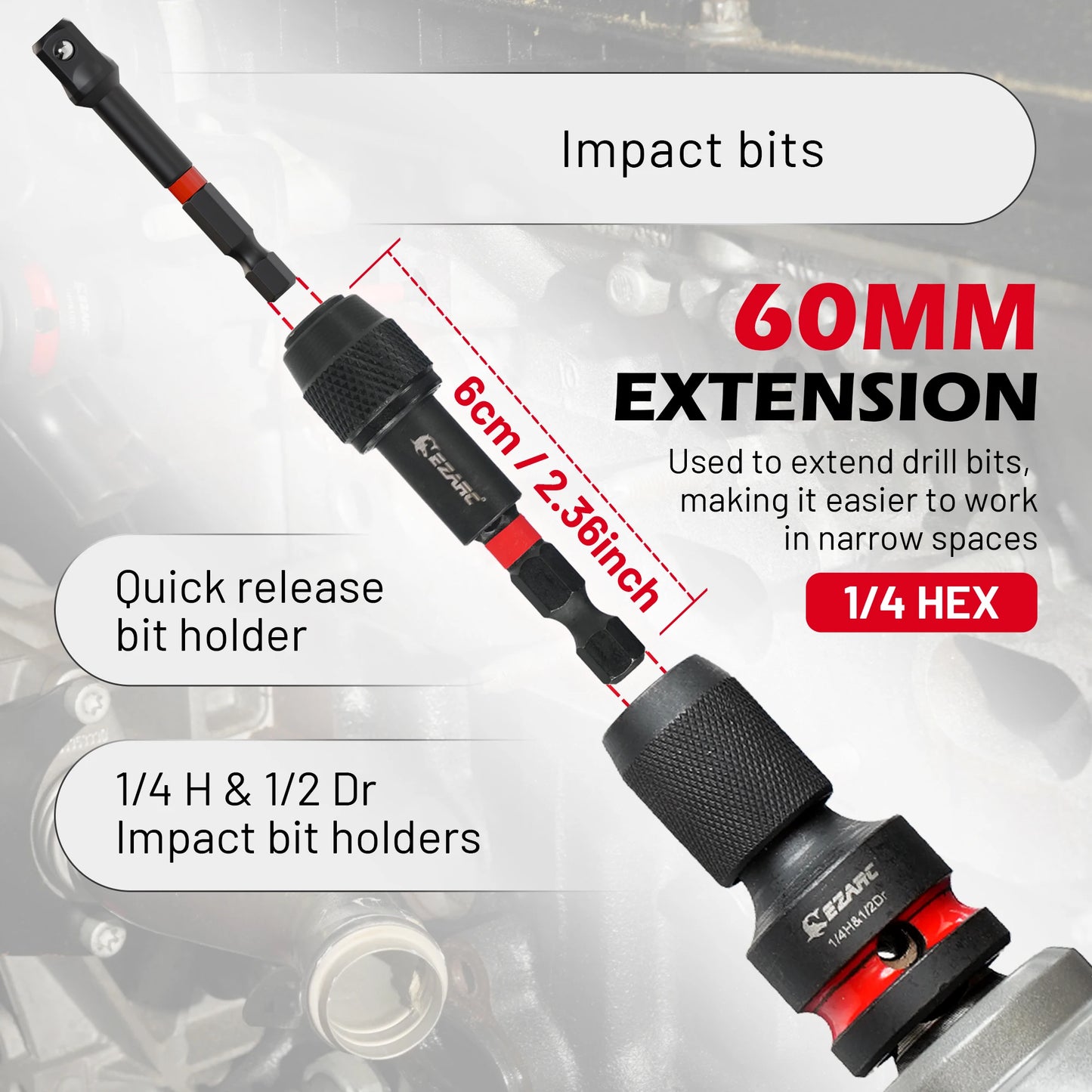 EZARC 4 Piece Impact To Hex Converter, Square Drive Sockets, Impact Wrench Driver Adapter For Ratchet Wrench Drivers