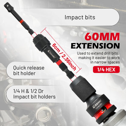 EZARC 4 Piece Impact To Hex Converter, Square Drive Sockets, Impact Wrench Driver Adapter For Ratchet Wrench Drivers
