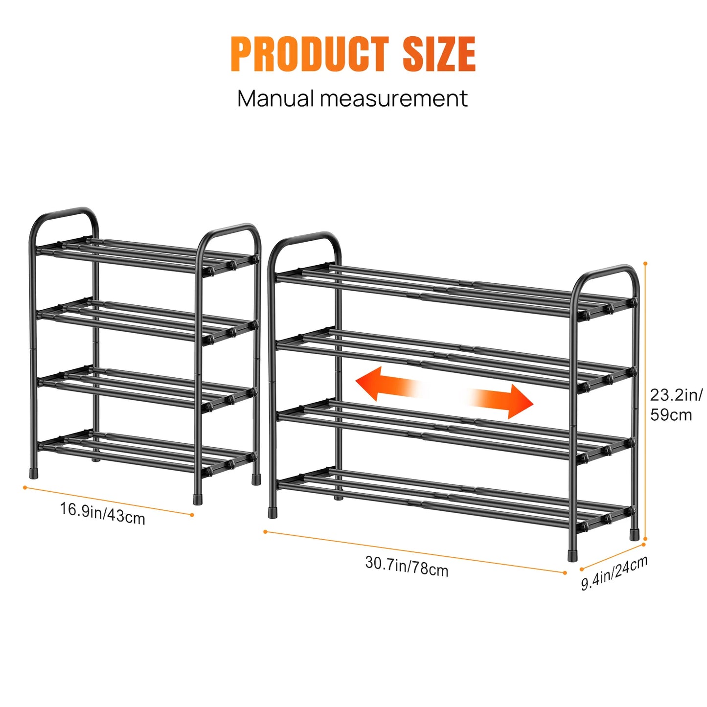 Adjustable Expandable Shoe Rack Organiser Shelf For Closet, Black Metal Free Standing Shoe Rack Store 2/3/4 Tier