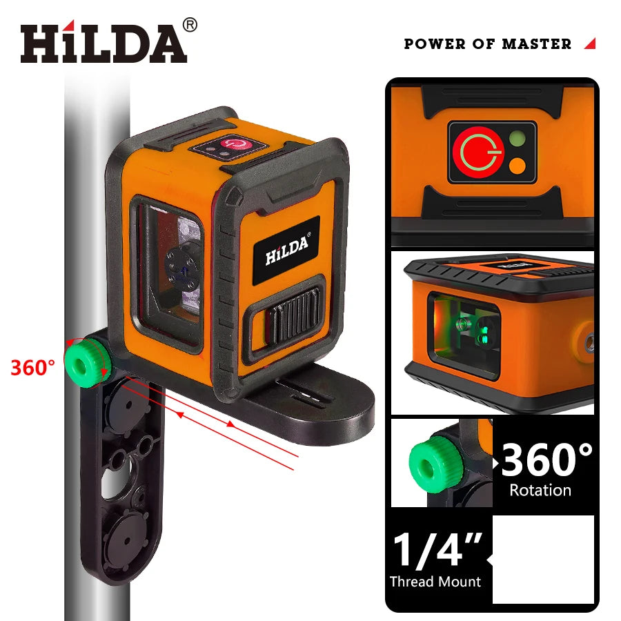 HILDA 2-Line Laser Level Instrument Cross Green Light Horizontal Laser Horizontal and Vertical Self-Leveling Green Beam