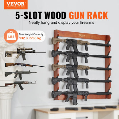 Wall Mounted Wood Gun Rack Gun Display Rack Holds 4/5 Rifles Shotguns 132 Lbs Heavy Duty Rifle Rack With Soft Padding