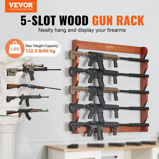 Wall Mounted Wood Gun Rack Gun Display Rack Holds 4/5 Rifles Shotguns 132 Lbs Heavy Duty Rifle Rack With Soft Padding