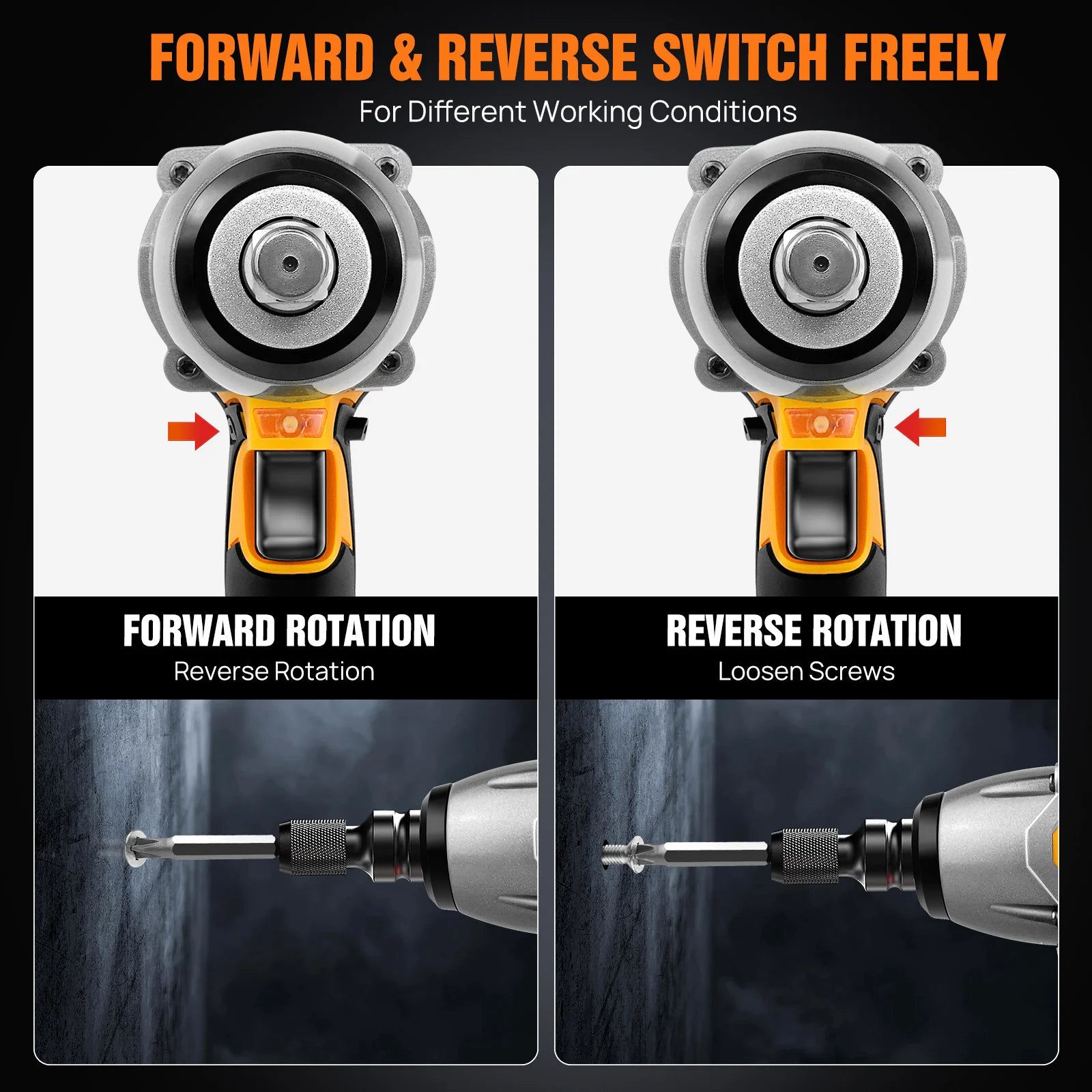Dayplus 1500Nm Cordless Impact Wrench 3 in 1 Electric Drill Impact Wrench,Brushless Impact Gun 1/2"Driver Car Tyre Wheel, 3 Speed