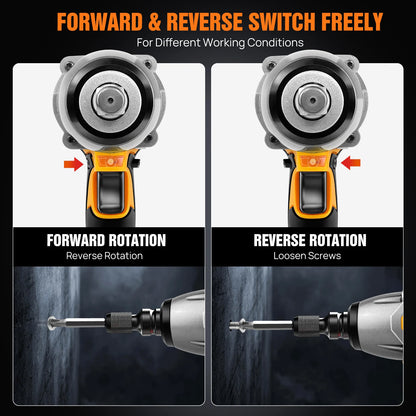 Dayplus 1500Nm Cordless Impact Wrench 3 in 1 Electric Drill Impact Wrench,Brushless Impact Gun 1/2"Driver Car Tyre Wheel, 3 Speed