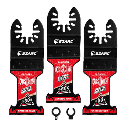 EZARC 3Pcs Carbide Oscillating Saw Blades (Pro) for Hard Metal, Nails, Bolts & Screws, Tialn Obsidian Oscillating Tool Blades