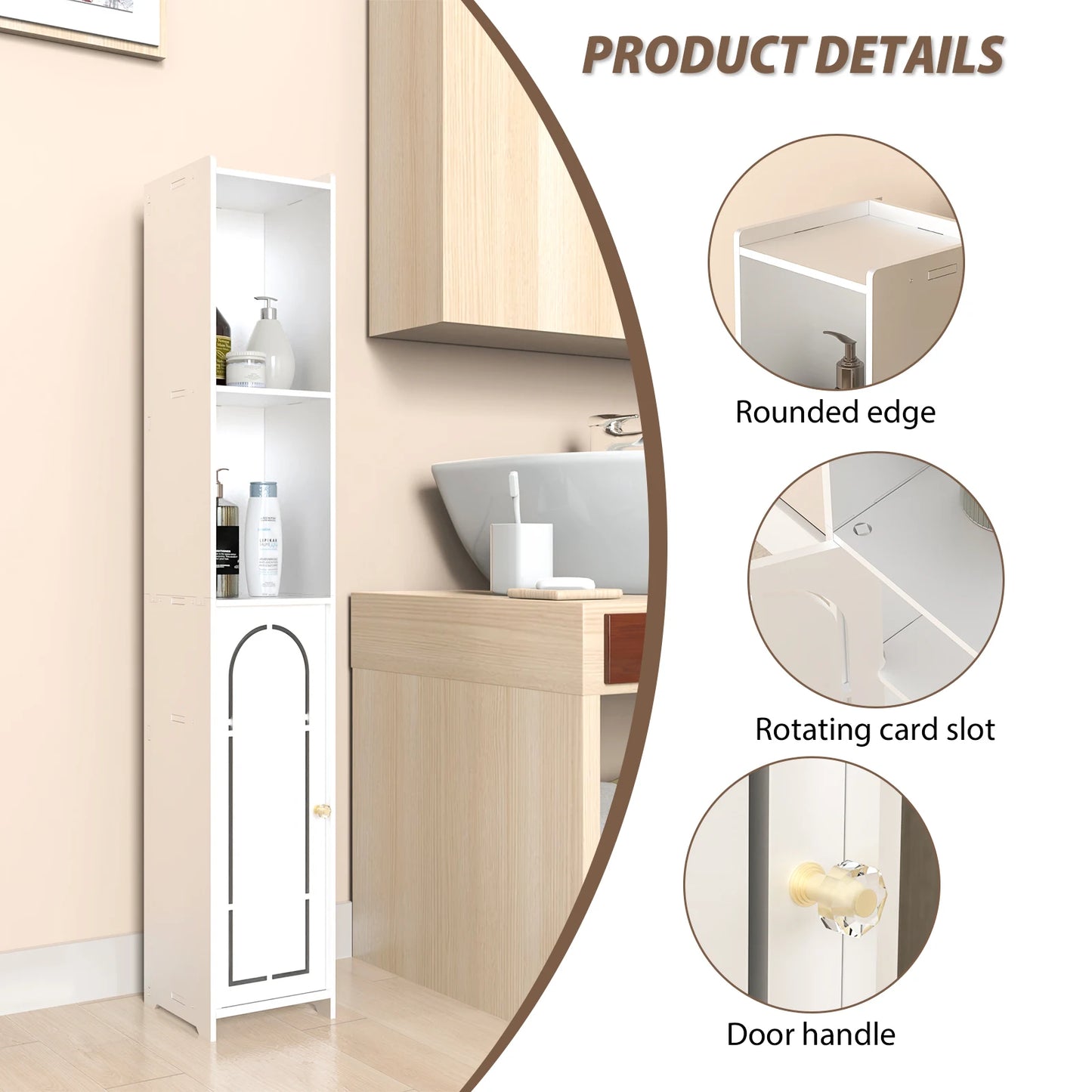 Dayplus Bathroom Floor Cabinet 4 Tier, White Storage Cabinet with Doors, Free Standing Shelf Unit Tall Cabinet for Room,Office