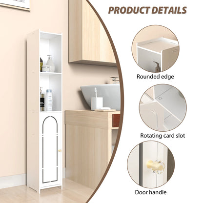 Dayplus Bathroom Floor Cabinet 4 Tier, White Storage Cabinet with Doors, Free Standing Shelf Unit Tall Cabinet for Room,Office