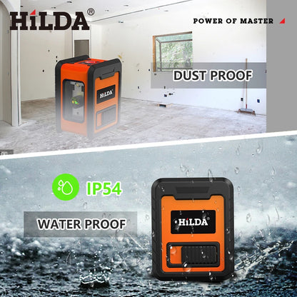 HILDA 2-Line Laser Level Instrument Cross Green Light Horizontal Laser Horizontal and Vertical Self-Leveling Green Beam