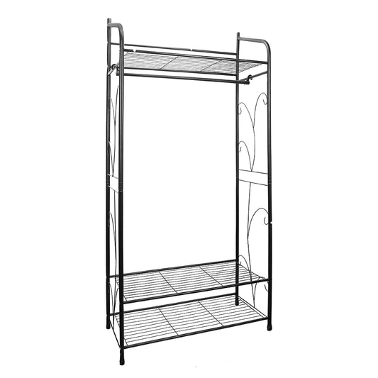 Heavy Duty Metal Garment Shoe Rack Stand Freestanding Clothes Hanging Rail with Shelves