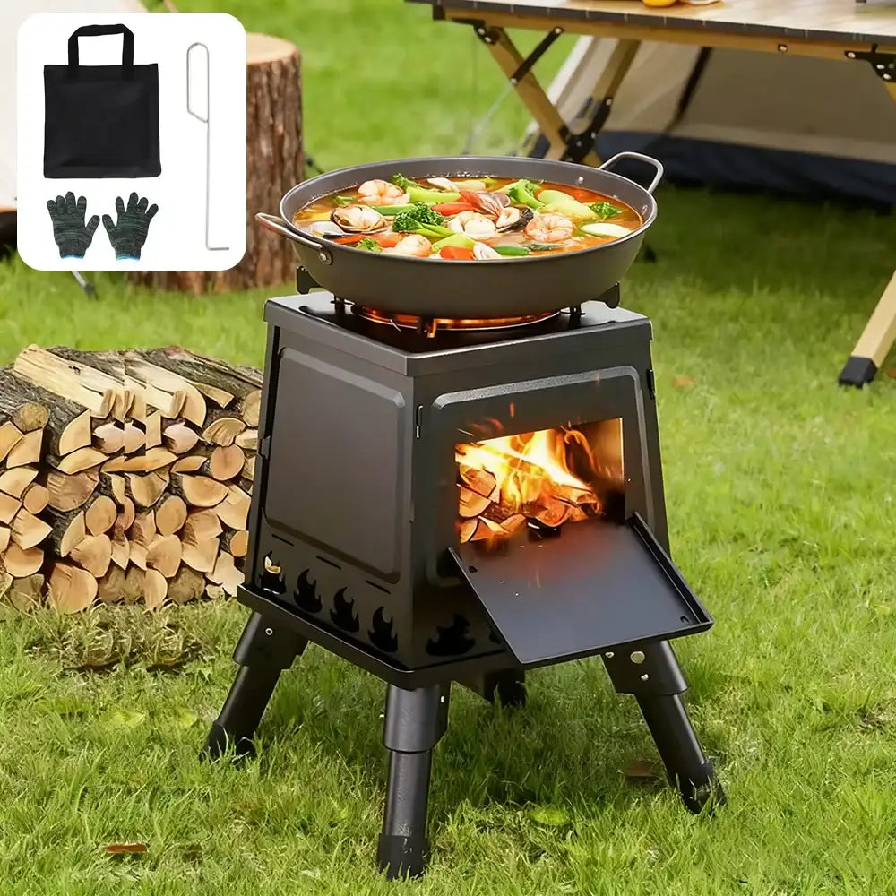Foldable Wood Burner Stove Portable Firewood Outdoor Camping Wood-Burning Stove For Hiking Traveling 