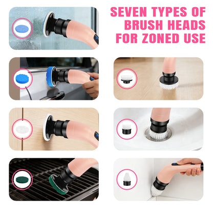 Electric Spin Scrubber, Cordless Cleaning Brush with 9 Replaceable Brush Heads, Dual Speed Power Scrubber with Adjustable Handle