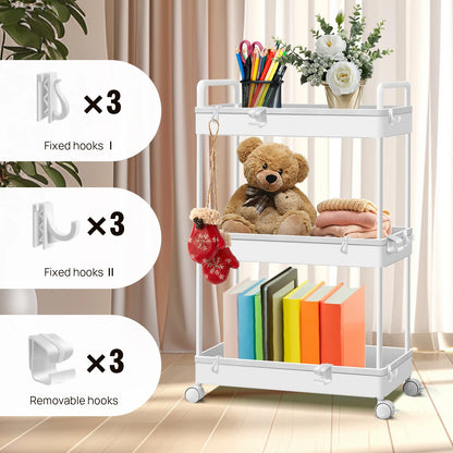 Dayplus 3-Tier Storage Trolley Cart on Wheels,Multifunctional Mobile Storage Trolley Slide-Out Rolling Utility Cart,Space-Saving