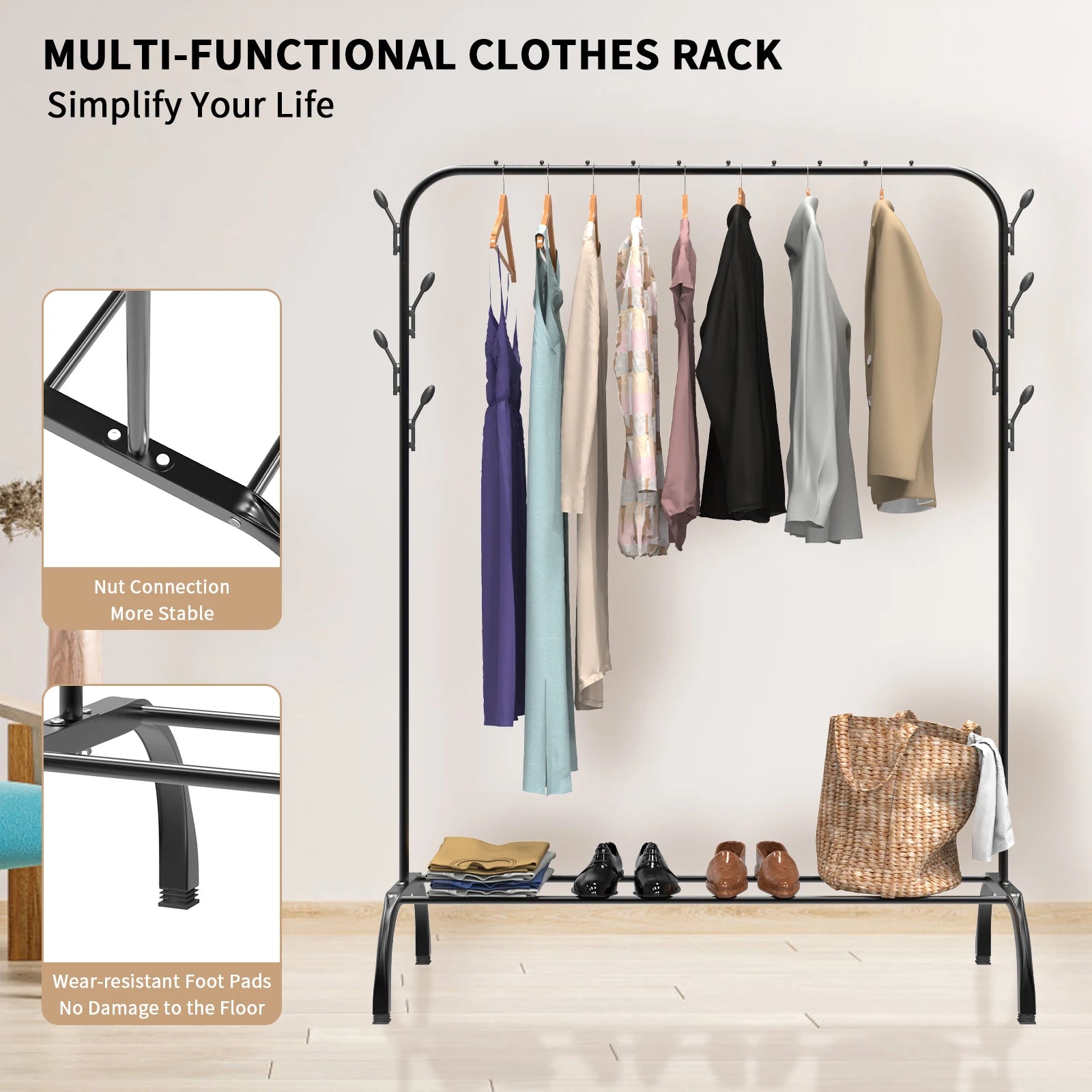 2-In-1 Clothes Drying Rail Rack Folding Clothes Airer Dryer Organiser For Laundry, Space Saving Non-Slip Feet For Hangers In / Outdoor