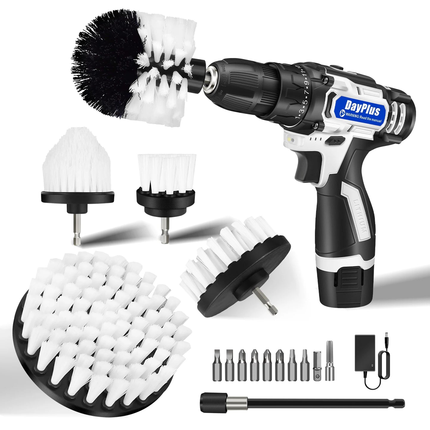 2-In-1 Cordless Drill & Electric Spin Scrubber Cleaning Brush Combi Set With Battery And Charger 25+1 Keyless