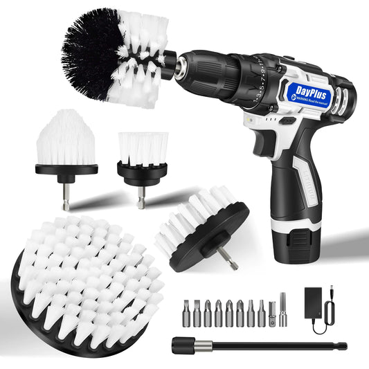 2-In-1 Cordless Drill & Electric Spin Scrubber Cleaning Brush Combi Set With Battery And Charger 25+1 Keyless
