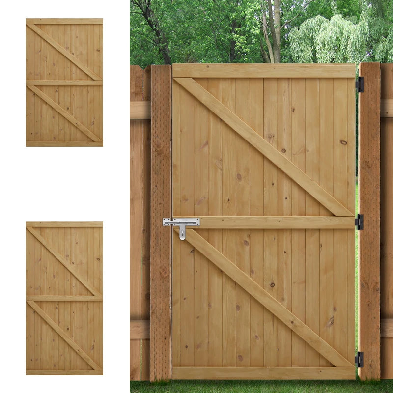 Pine Wood Garden Gate with Latch And Hinges Wooden Security Barrier Fence For Home, Patio Or Outdoor Space
