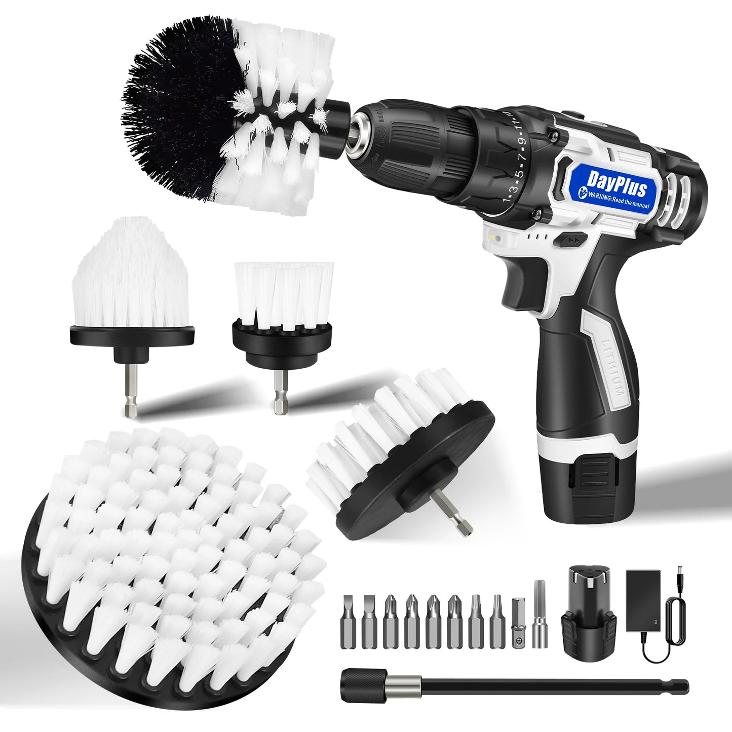 2-In-1 Cordless Drill & Electric Spin Scrubber Cleaning Brush Combi Set With Battery And Charger 25+1 Keyless