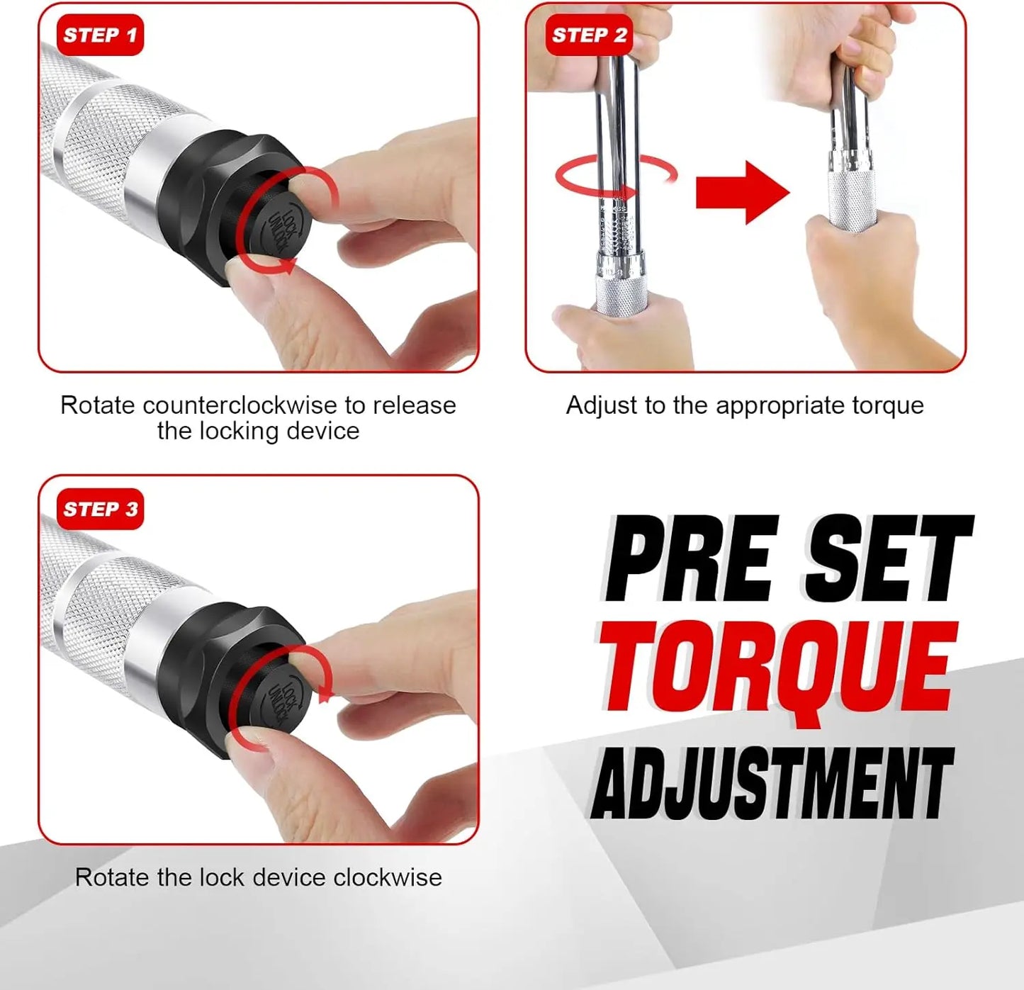 Ratchet Torque Wrench 28-210Nm, 1/2" Wheel Bolt Wheel Nut Wrench Incl. Extension & Wheel Bolt Sockets 17mm / 19mm / 21mm