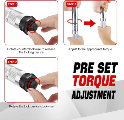 Ratchet Torque Wrench 28-210Nm, 1/2" Wheel Bolt Wheel Nut Wrench Incl. Extension & Wheel Bolt Sockets 17mm / 19mm / 21mm