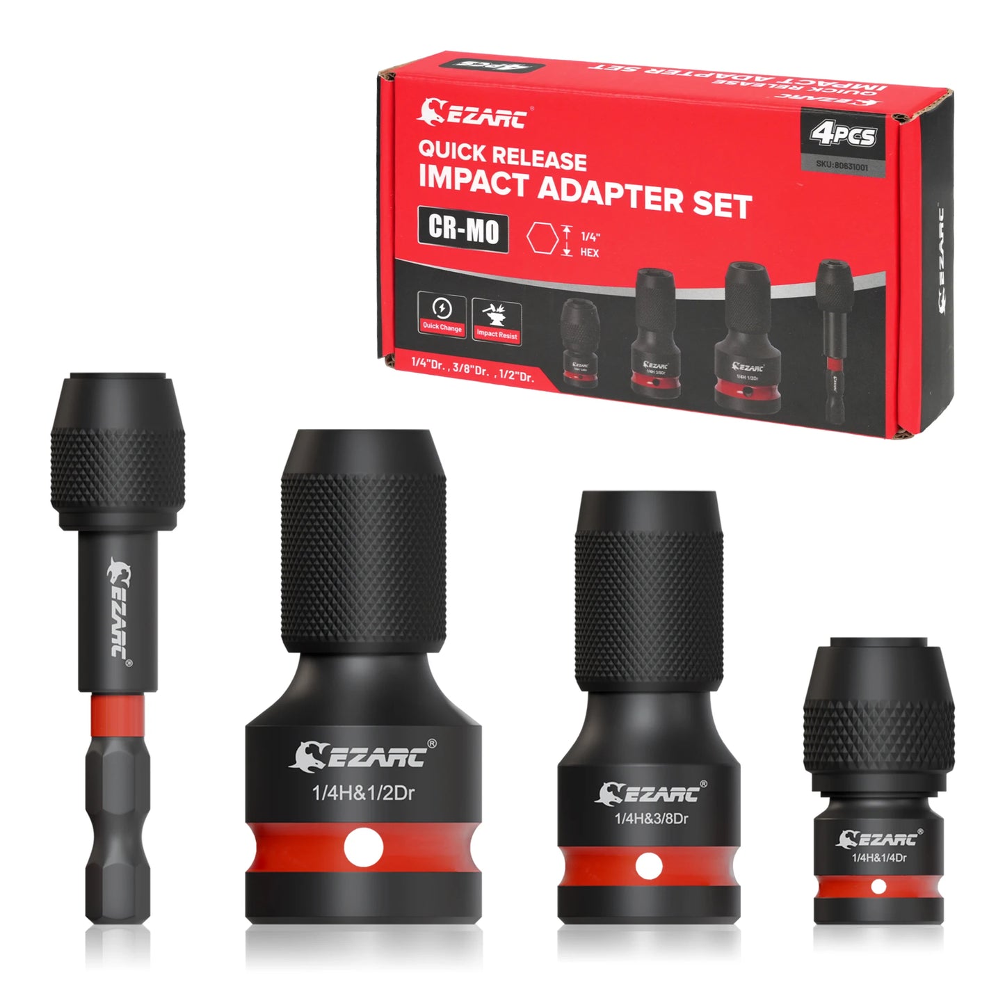 EZARC 4 Piece Impact To Hex Converter, Square Drive Sockets, Impact Wrench Driver Adapter For Ratchet Wrench Drivers