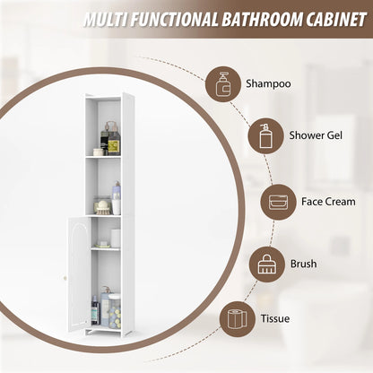 Dayplus Bathroom Floor Cabinet 4 Tier, White Storage Cabinet with Doors, Free Standing Shelf Unit Tall Cabinet for Room,Office