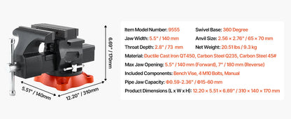 Succebuy Bench Vise 5"/5.5"/8" Jaw Width Multipurpose Vise with 360° Swivel Locking Base Vise with Anvil for Clamping round Pipe