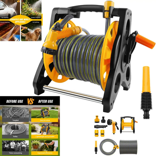 Garden Hose Reel 15M/25M/30M, 2-In-1 as Free Standing or Wall Mounted Garden Hose, Complete with Hose Guide, Nozzle and Fittings