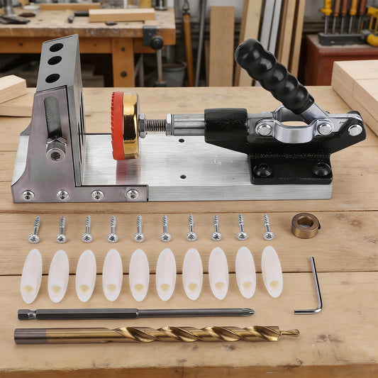 Pocket Hole Jig Kit Adjustable Portable Pocket Joinery Screw Kit with 3/8In Drill Bits for DIY Woodworking Carpentry Locator