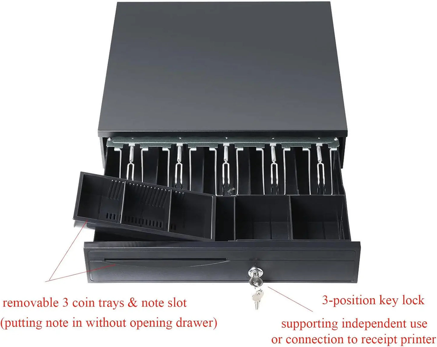 Vickyhome Cash Drawer Register Removable Cash Tray Till Draw 5 Bills 5 Coins with RJ11 Interface 2 Key Locks for POS Interface