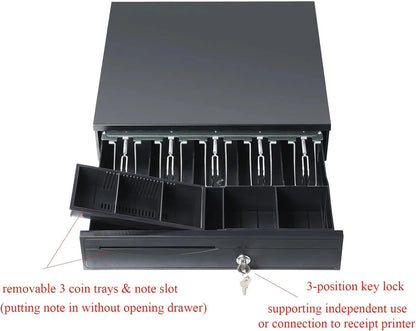 Vickyhome Cash Drawer Register Removable Cash Tray Till Draw 5 Bills 5 Coins with RJ11 Interface 2 Key Locks for POS Interface