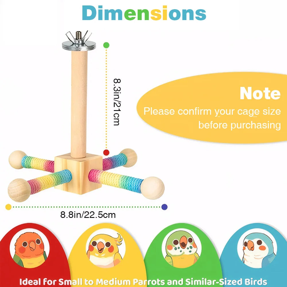 Wooden Parrot Rotating Windmill Toy with Bearing Interactive Parrot Stand Wear Resist Parrot Windmill Toy Station for Pet Gift