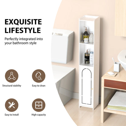 Dayplus Bathroom Floor Cabinet 4 Tier, White Storage Cabinet with Doors, Free Standing Shelf Unit Tall Cabinet for Room,Office
