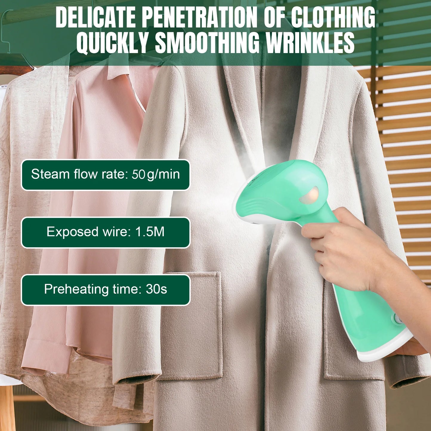 4800W Handheld Garment Steamer Fabric Curtain Clothes Iron Heat Travel Steam for Clothes And Home, 300ML Tank