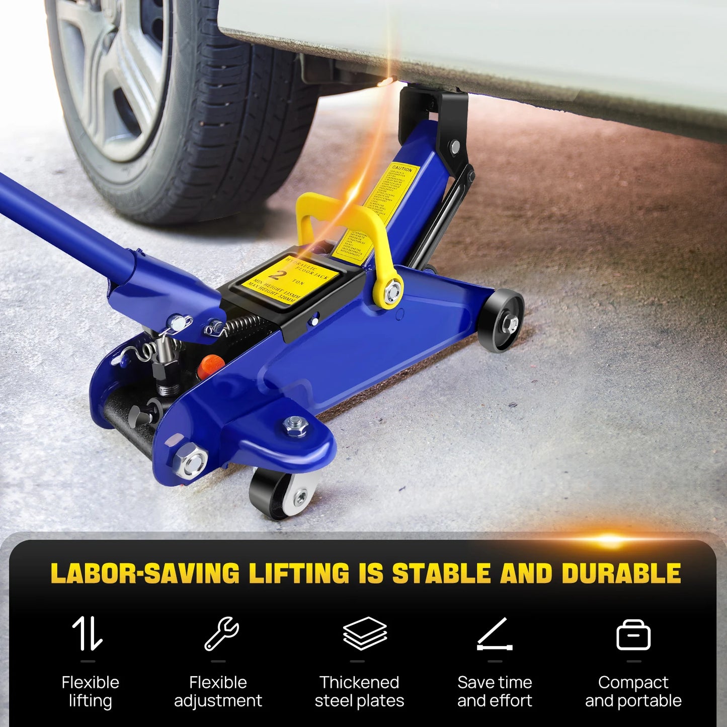 Hydraulic Floor Jack & Stands, 2 Ton Low Profile Hydraulic & 3 Ton Axle Stand Set, Tyre Repair Kit Steel Racing Quick Lift