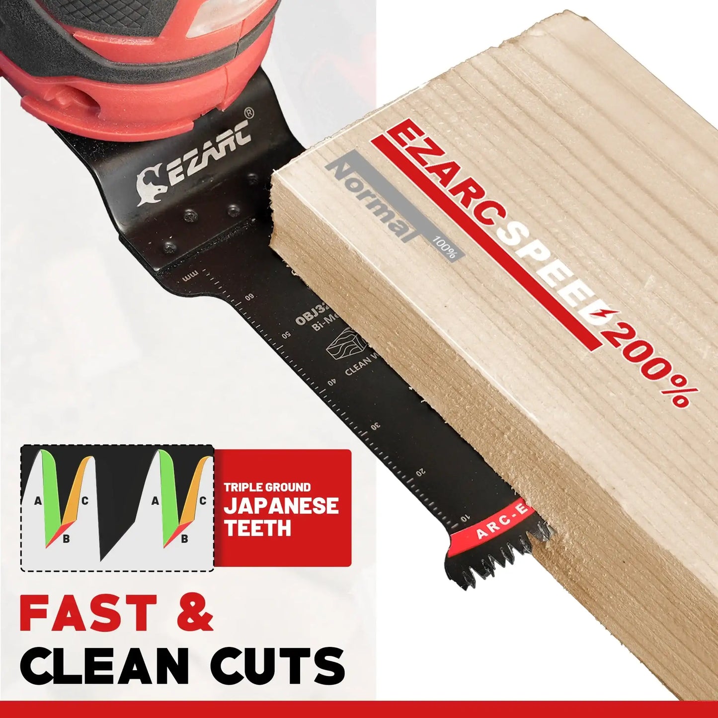 EZARC 5 Pack Japanese Tooth Oscillating Saw Blades, CRV Extra-Long Reach Arc Edge Multitool Blades Clean Cut For Wood & Plastic