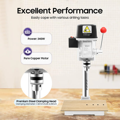 340W High-Precision Portable Bench Drill Machine Mini Press, 3-Level Adjustable Speed Corded Mini Table Drill, 