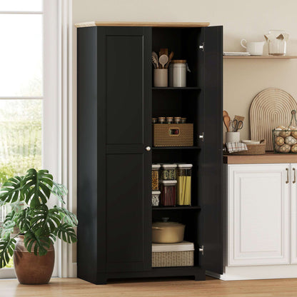 Freestanding Kitchen Cupboard | 172cm | 4 Shelves | 2 Doors | Wall Fixings | 30kg per Tier | MDF | Black