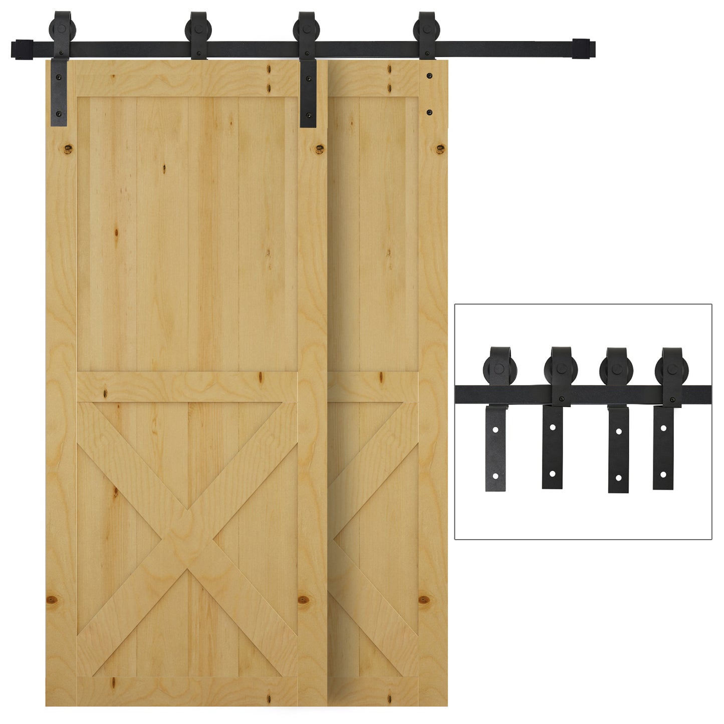 Sliding Barn Door Hardware Track Kit | 200cm Rail | 2 Doors | 90kg | Carbon Steel | Industrial Rollers | 35-40mm Door Panels | Wood & Cement Walls | Black