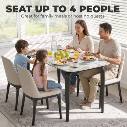 Sintered Stone Dining Table | 4 Seater | 130x70x75cm | Heat & Scratch Resistant | Stain-Resistant | Metal Legs | Adjustable Feet | White