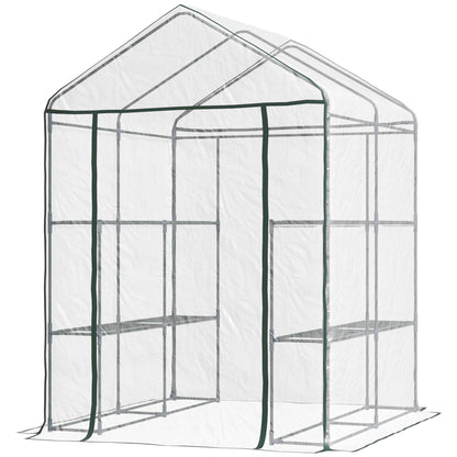 143 x 143 x 195 cm Walk-In Greenhouse 3 Tiers Portable Grow House w/ 8 Shelves, Metal Frame, PVC Film, Transparent
