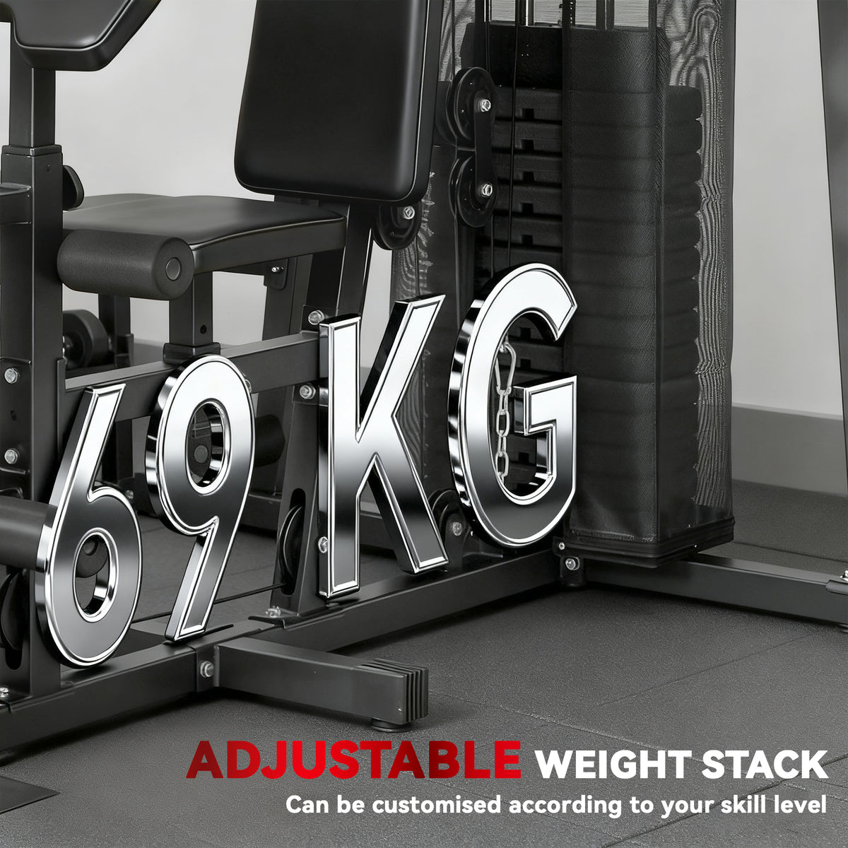 All-in-One Home Gym Machine | Power Cage with 69 kg Weight Stack, Lat Pulldown, Chest Press, Leg Press & Pull-Up Station | 120 kg Capacity | Black
