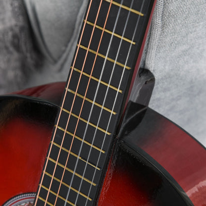 36" 3/4 Beginner Acoustic Guitar Set, with Protective Case, Red